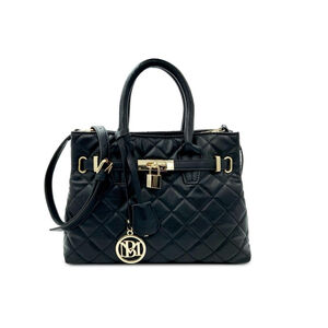 BADGLEY MISCHKA Diamond Quilted Bag W/Front Gold Lock & BM Logo Tag•Black NWT